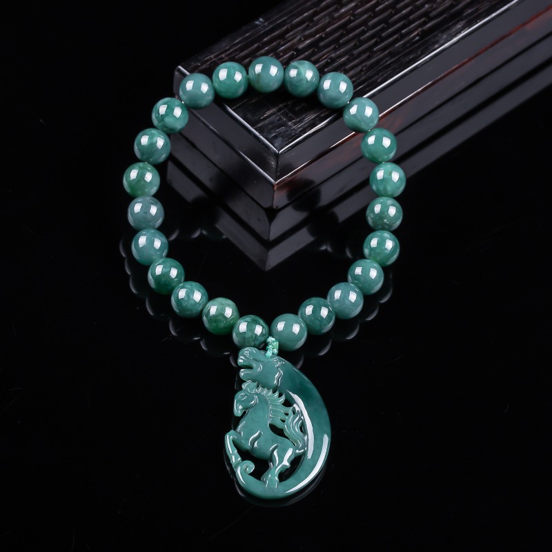 Jewelry & Watches Spółka Z Ograniczoną Odpowiedzialnością - สร้อยข้อมือถักมือจากหยกธรรมชาติสีน้ำเงินลายม้าตามปีนักษัตร เครื่องประดับหรูหรา แฟชั่นจิวเวลรี่ พร้อมใบรับรองของขวัญ