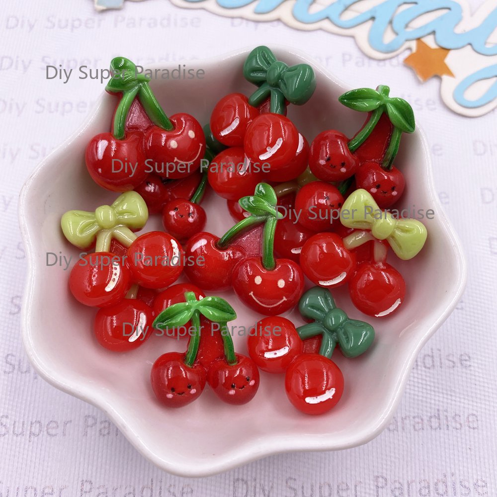 Paradise Jewelry & Watches Llc - โบว์การ์ตูนน่ารักหลากสี 16 ชิ้น โบว์เชอร์รี่สีแดงแบบแบน สำหรับงาน DIY