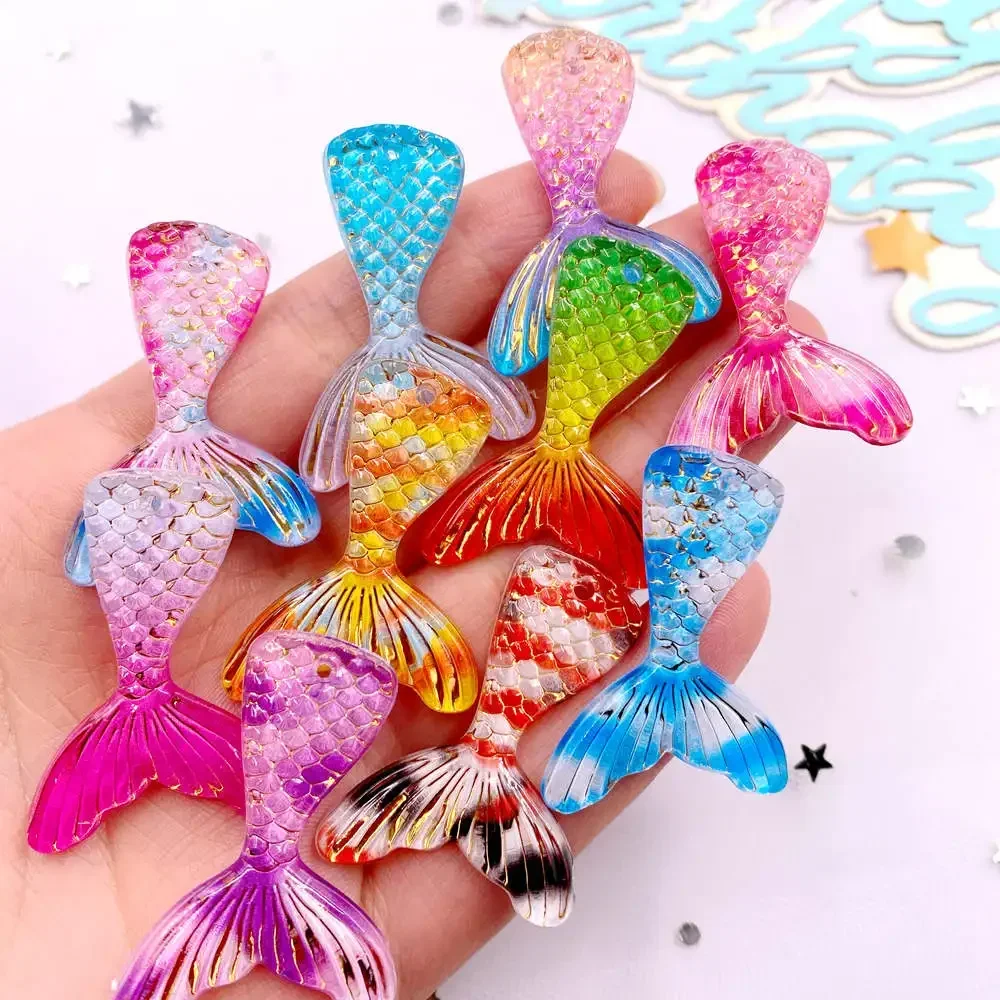 Paradise Jewelry & Watches Llc - หางนางเงือกเรซิ่นหลากสีแบบกลิตเตอร์ 10 ชิ้น แบบหลังแบน ประดับเพชรเทียม สำหรับงาน