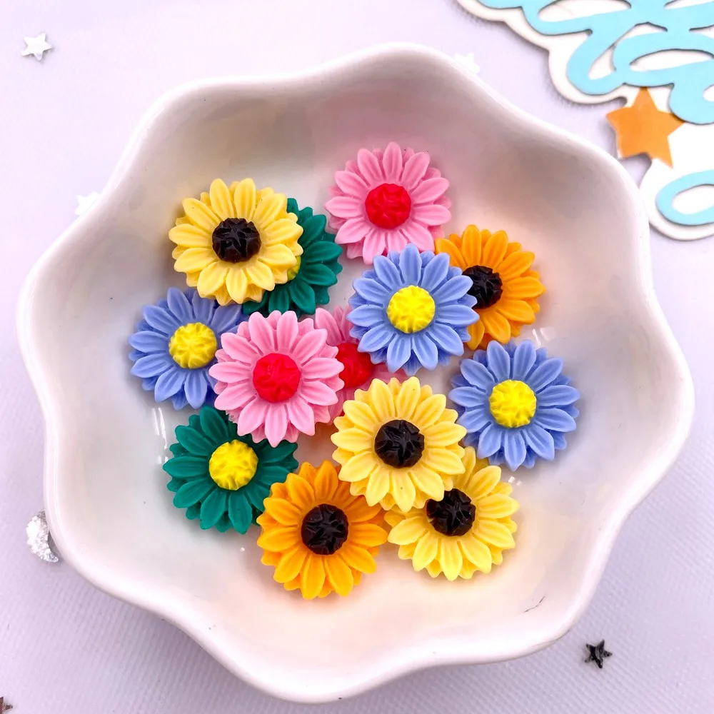 Paradise Jewelry & Watches Llc - 30ชิ้นเรซินสีสันสดใส15มม. ดอกทานตะวันดอกไม้หินอัญมณีรูปแกะสลัก DIY เครื่องประดับงานแต่งงานเครื่องประดับงานหัตถกรรมแบบปะผ้า