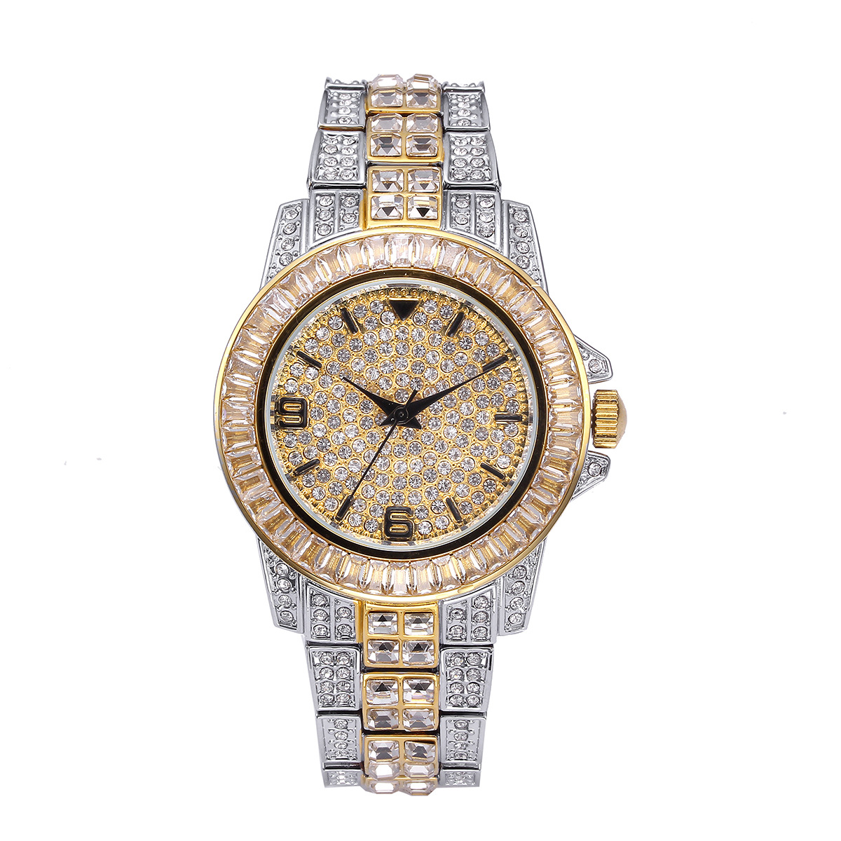Jewelry For Watches - นาฬิกาควอตซ์หรูหราประดับเพชรเต็มเรือนสำหรับผู้ชายและผู้หญิง สไตล์ฮิปฮอป สีทอง แฟชั่น นาฬิกาข้อมือ นาฬิกาเครื่องประดับธุรกิจ