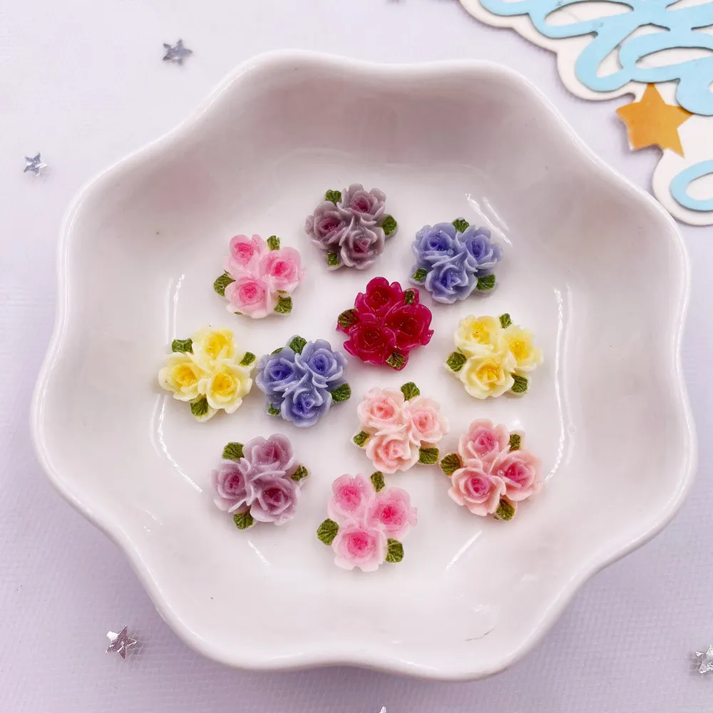 Paradise Jewelry & Watches Llc - 50ชิ้นเรซินมินิสีสันสดใสรูปดอกกุหลาบสามใบด้านหลังแบนลายดอกไม้ประดับเล็บสมุดภาพงานแต่งงานแบบทำมือเครื่องประดับงานฝีมือเครื่องประดับ
