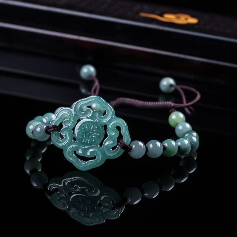 Jewelry & Watches Spółka Z Ograniczoną Odpowiedzialnością - กำไลหยกแท้เกรด A ดีไซน์ดั้งเดิม แฟชั่นลูกปัดทรงกลมสีน้ำเงินน้ำแข็ง สำหรับผู้ชายและผู้หญิง