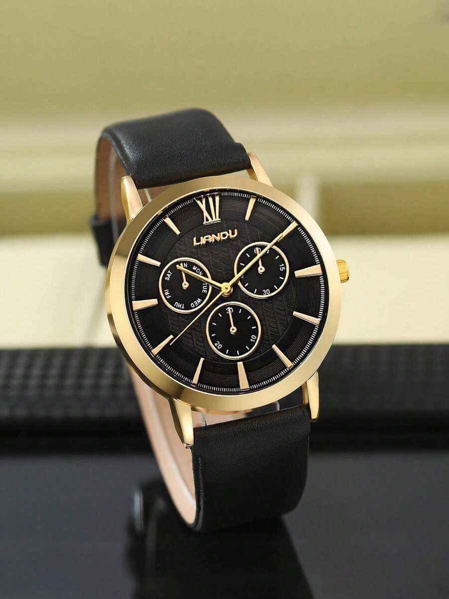 Jewelry For Watches - LIANDU LIANDU 1 ชุดนาฬิกาข้อมือควอตซ์แฟชั่นลำลองสำหรับผู้ชาย หน้าปัดทรงกลม พร้อมชุดเครื่องประดับสร้อยข้อมือลูกปัดรูปหัวสิงโต
