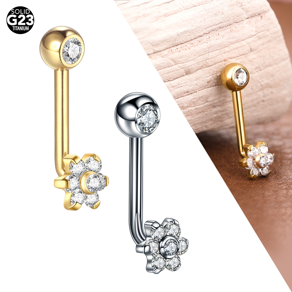 Christina Jewelry & Watches Marguerite Ørestik Forgyldt Sølv - 1/5PCS ไทเทเนียม CZ คริสตัลดอกไม้ Christina เจาะแนวตั้ง