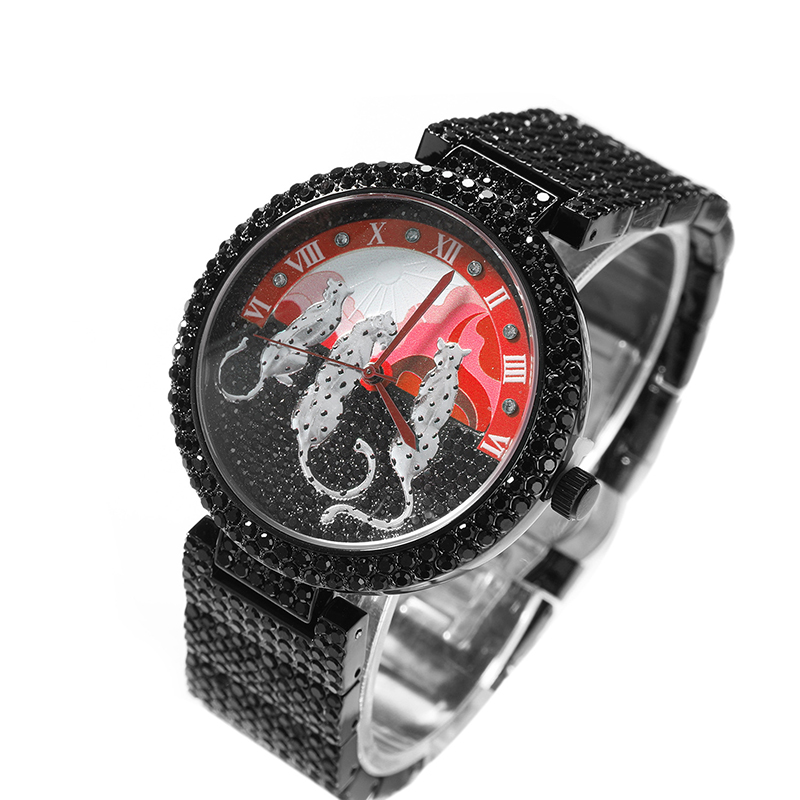 Jewelry Watches Brands - นาฬิกาผู้ชาย ลายดวงอาทิตย์และเสือดาว นาฬิกาข้อมือควอตซ์ ผู้ชาย ฮิปฮอป แบรนด์หรู