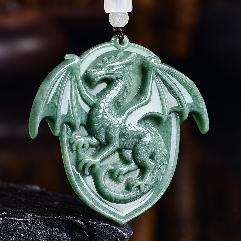 Jewelry & Watches Spółka Z Ograniczoną Odpowiedzialnością - หยกพม่าธรรมชาติ จี้รูปมังกร สร้อยคอ แกะสลักจากอัญมณี ของที่ระลึกโบราณ หรูหรา