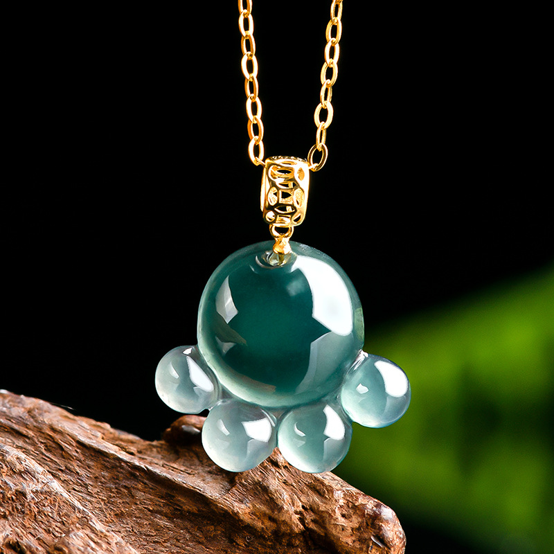 Jewelry & Watches Spółka Z Ograniczoną Odpowiedzialnością - จี้หยกน้ำเงินธรรมชาติรูปอุ้งเท้าแมว สร้อยคอหยกแกะสลัก เครื่องประดับแฟชั่น ของขวัญพร้อมใบรับรองสำหรับผู้หญิง