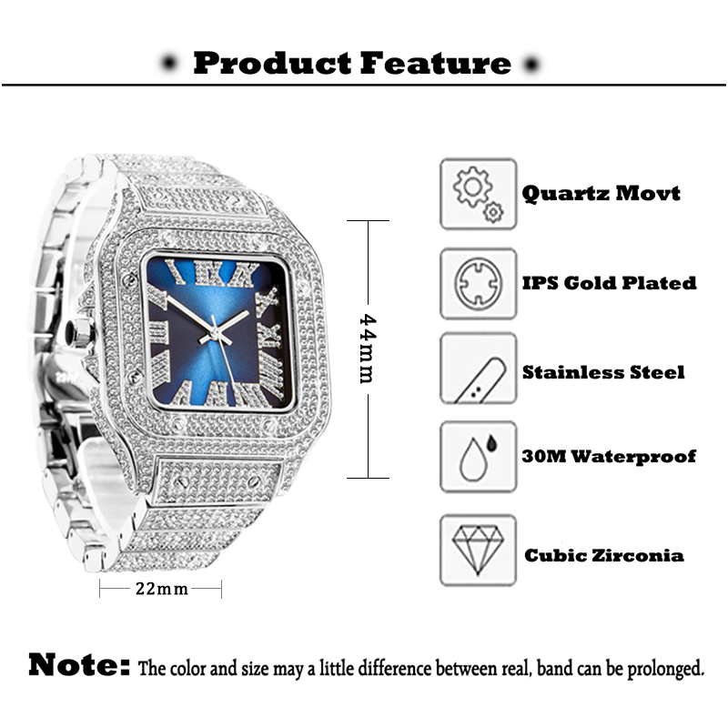 MISSFOX Mens Hip Hop Baguette  - Jewelry Watches Brands บทวิจารณ์และราคา