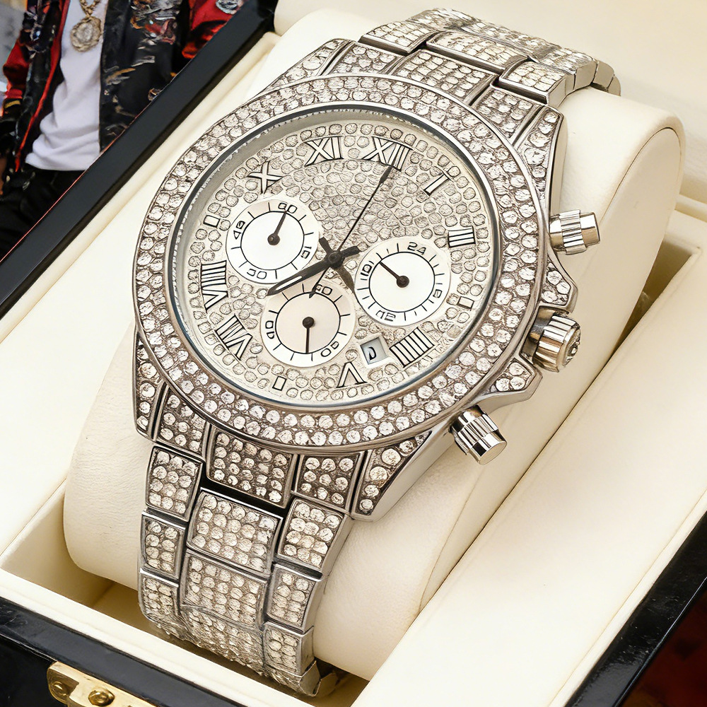 นาฬิกาควอตซ์ฮิปฮอปแบบเต็มเพชร  - Jewelry Watches Brands บทวิจารณ์และราคา